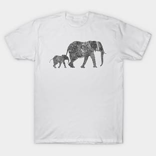 B & W Zentangle Elephants T-Shirt